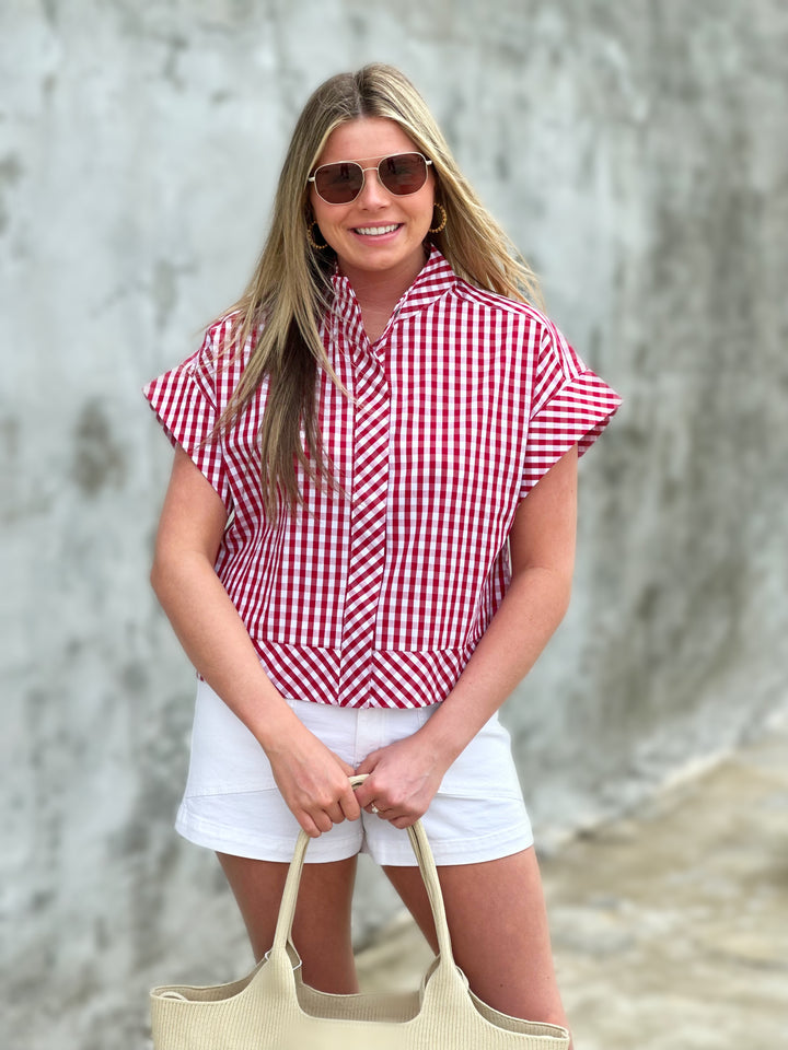 Red Gingham Short Sleeve Top