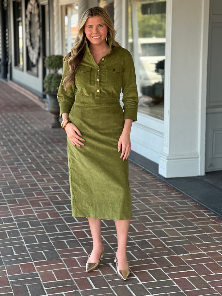 Gretchen Scott Shake It Up Dress - Corduroy in Olive