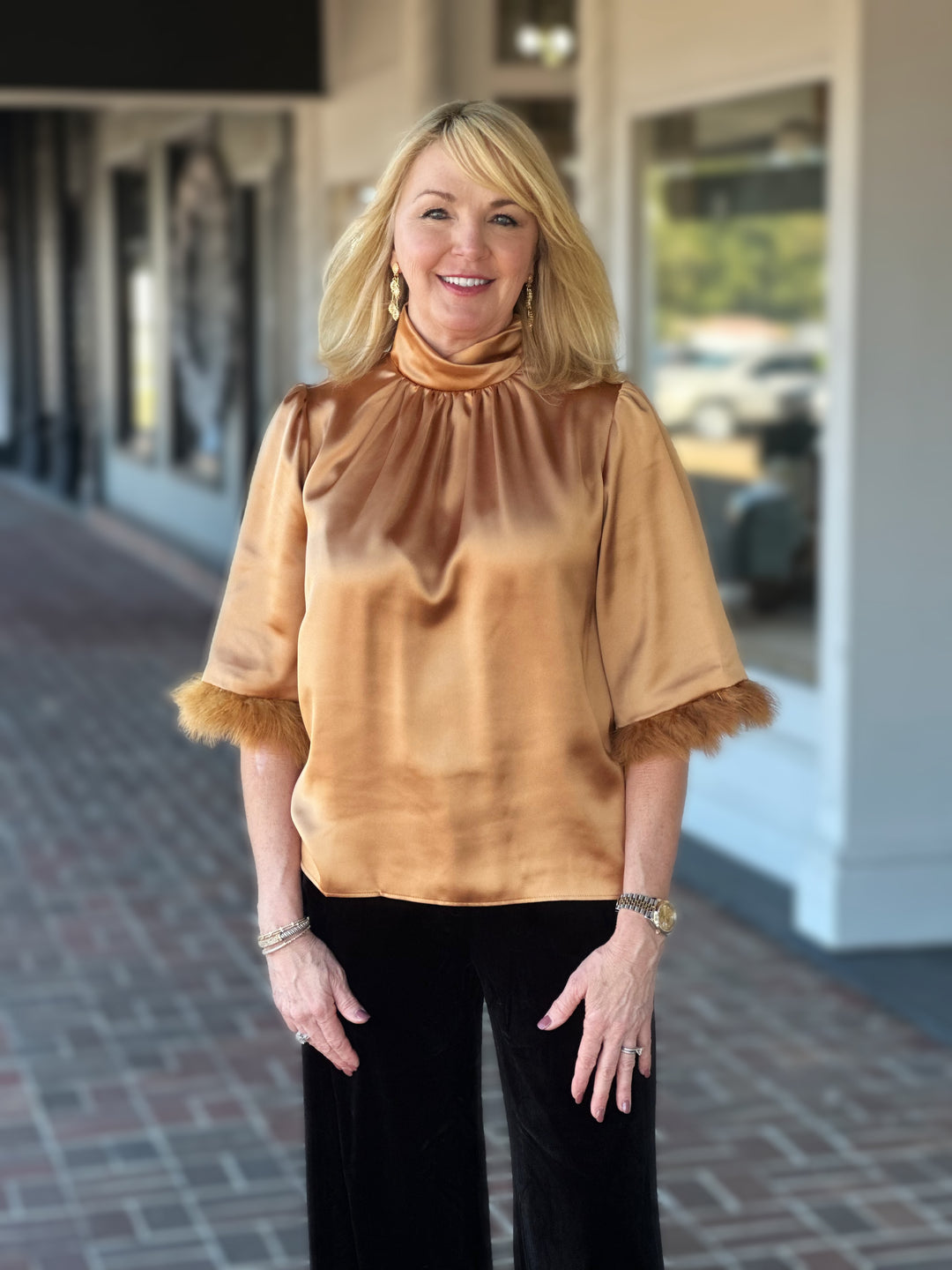Tyler Boe Lainey Feather Top in Champagne