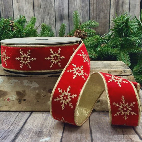2" Red Glitter Snowflake Ribbon
