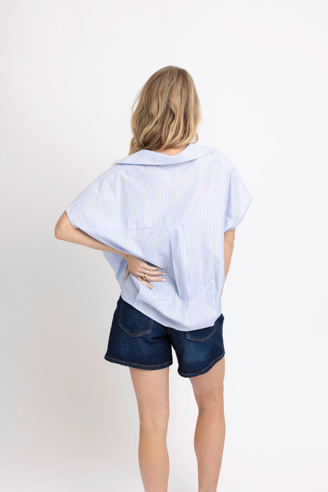 Blue Stripe V-Neck Collar Top