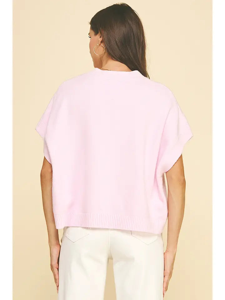 Dropped Shoulder Sweater Top in Pink