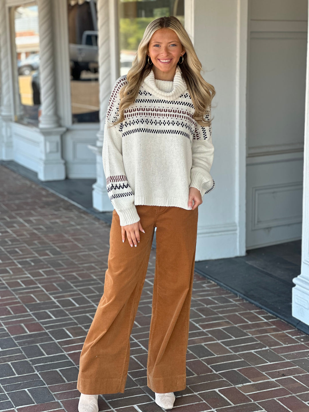 Cowl Neck Holiday Sweater in Cream