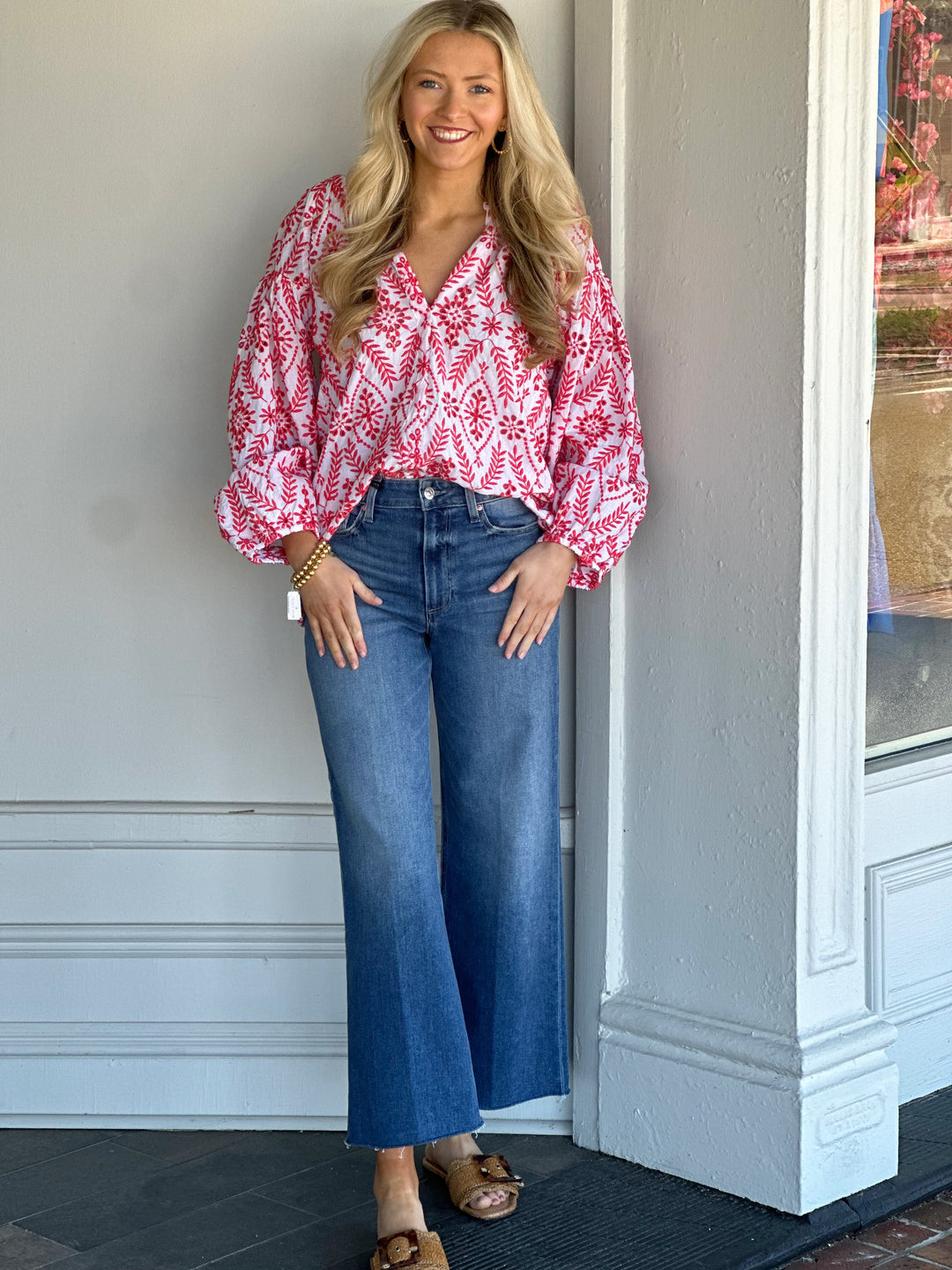 Lola Australia TWENTY LACE COTTON SHIRT in Red
