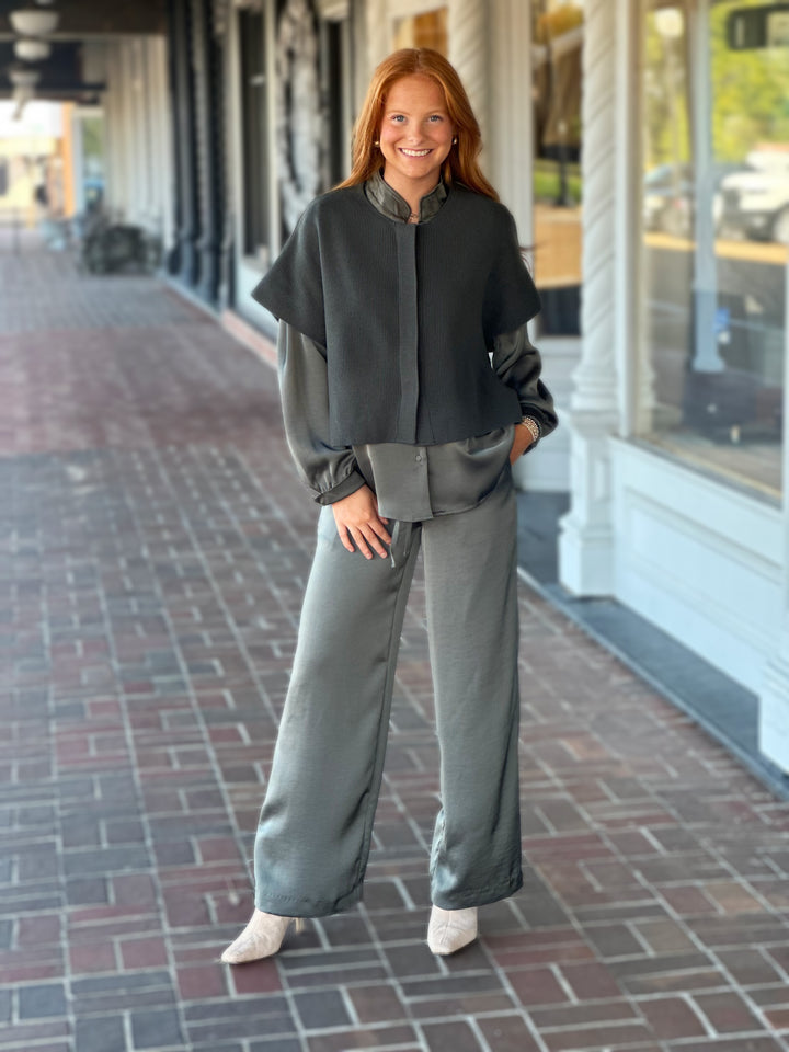 Olive Sleeveless Cardigan