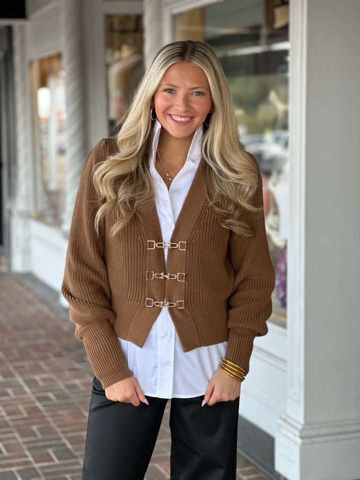 Chunky Shaker Cropped Wood Cardigan