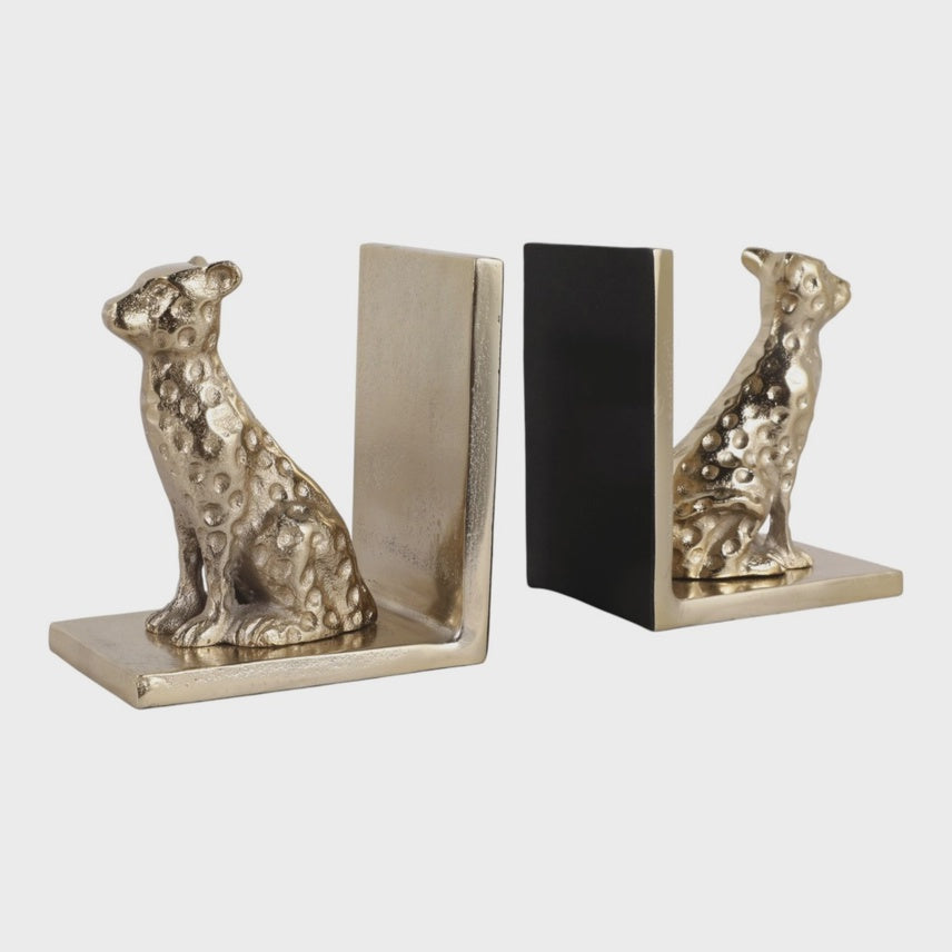 S/2 7" Aluminum Cheetah Bookend, Gold