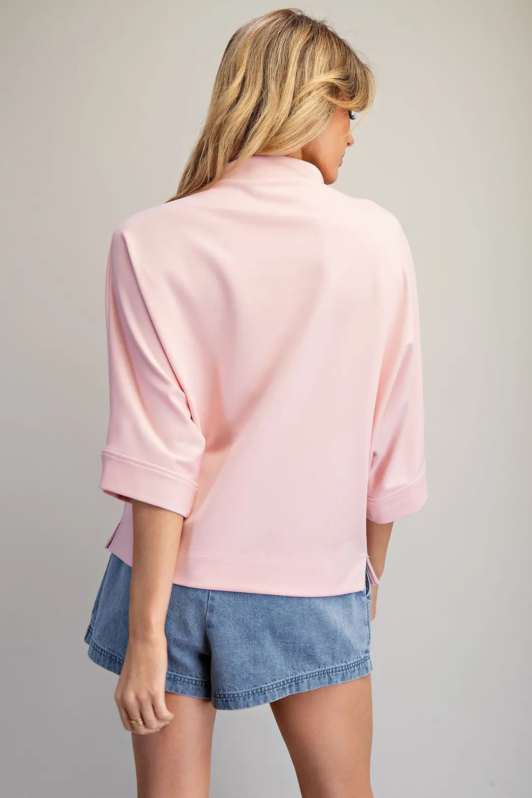 Mock Neck Half Sleeve Top in Rose Pink