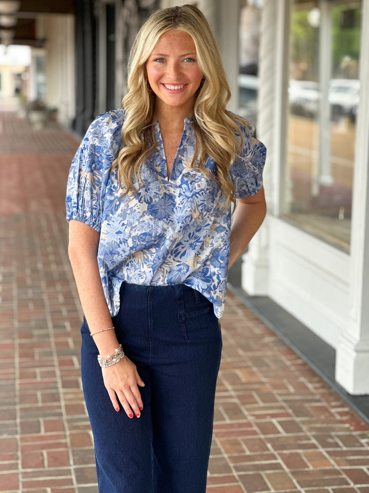 Time After Time Top in Floral Blue