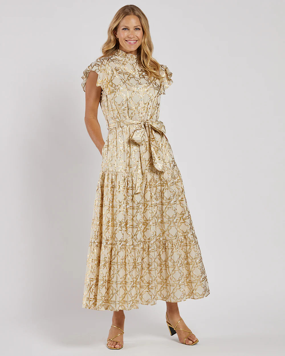 Jude Connally Mirabella Dress Cotton Voile in Bamboo Rattan Sand Gold