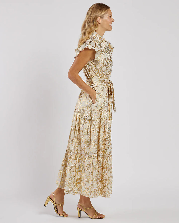 Jude Connally Mirabella Dress Cotton Voile in Bamboo Rattan Sand Gold