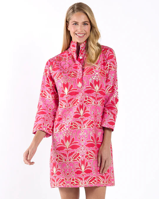 Jude Connally Helen Dress Cotton Voile in Imperial Garden Peony Gold
