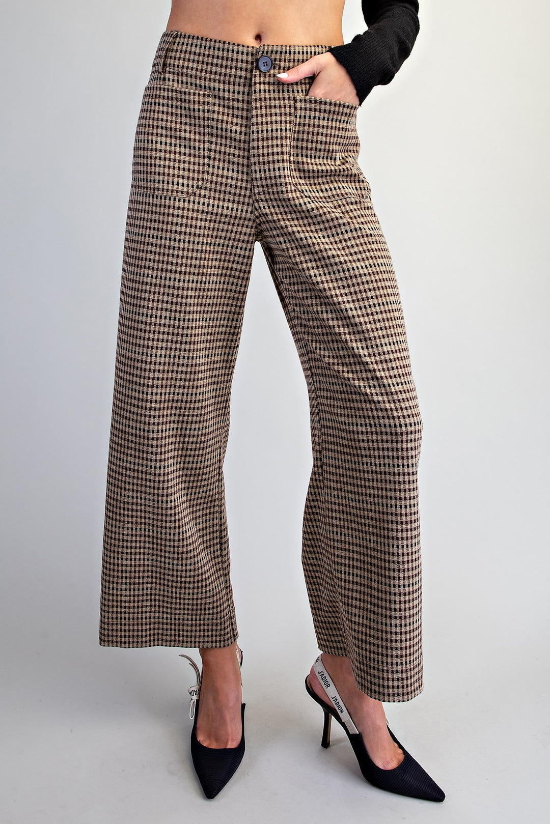 Plaid Patch Pocket Pants in Brown
