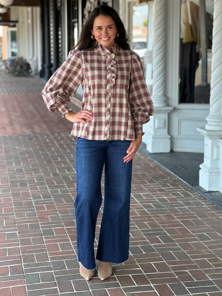 From The Start Plaid Taupe Top