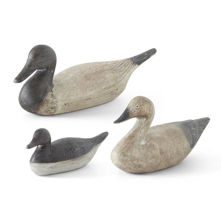 Set of 3 Antique Gray and Cream Resin Duck Decoys