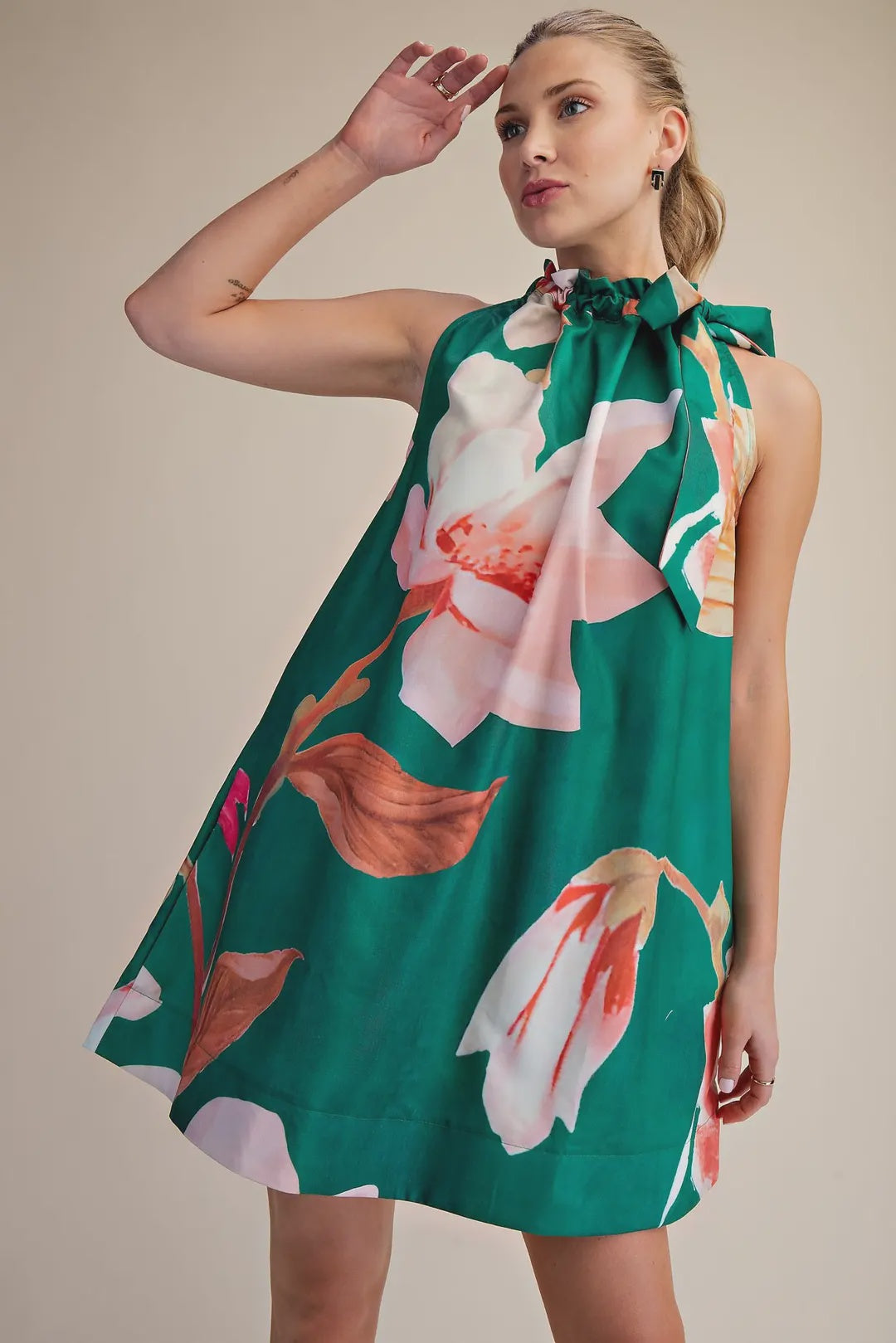 Don't Wait Up Sleeveless Mini Dress in Green