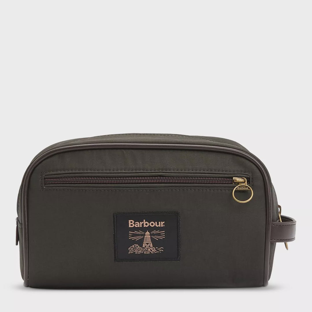 Barbour Waxed Washbag in Olive/Beacon