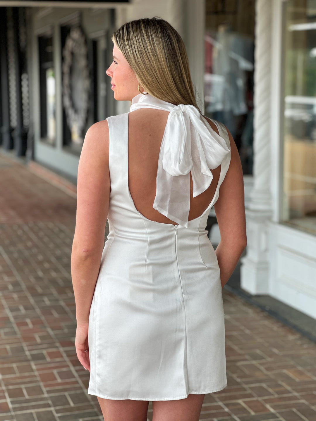 Scarf Satin Sleeveless Mini Dress