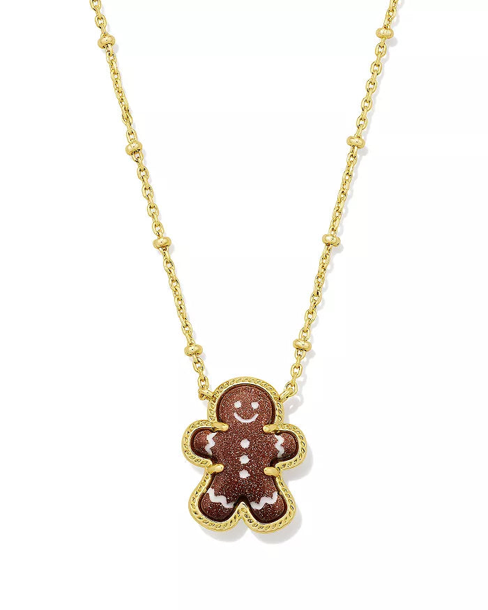 Kendra Scott Gingerbread Pendant Gold Necklace in Brown Goldstone