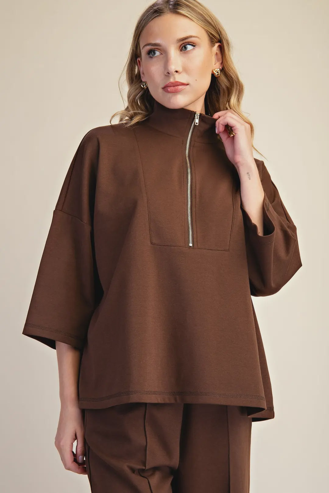 Meant For Keeps Brown Zip Top