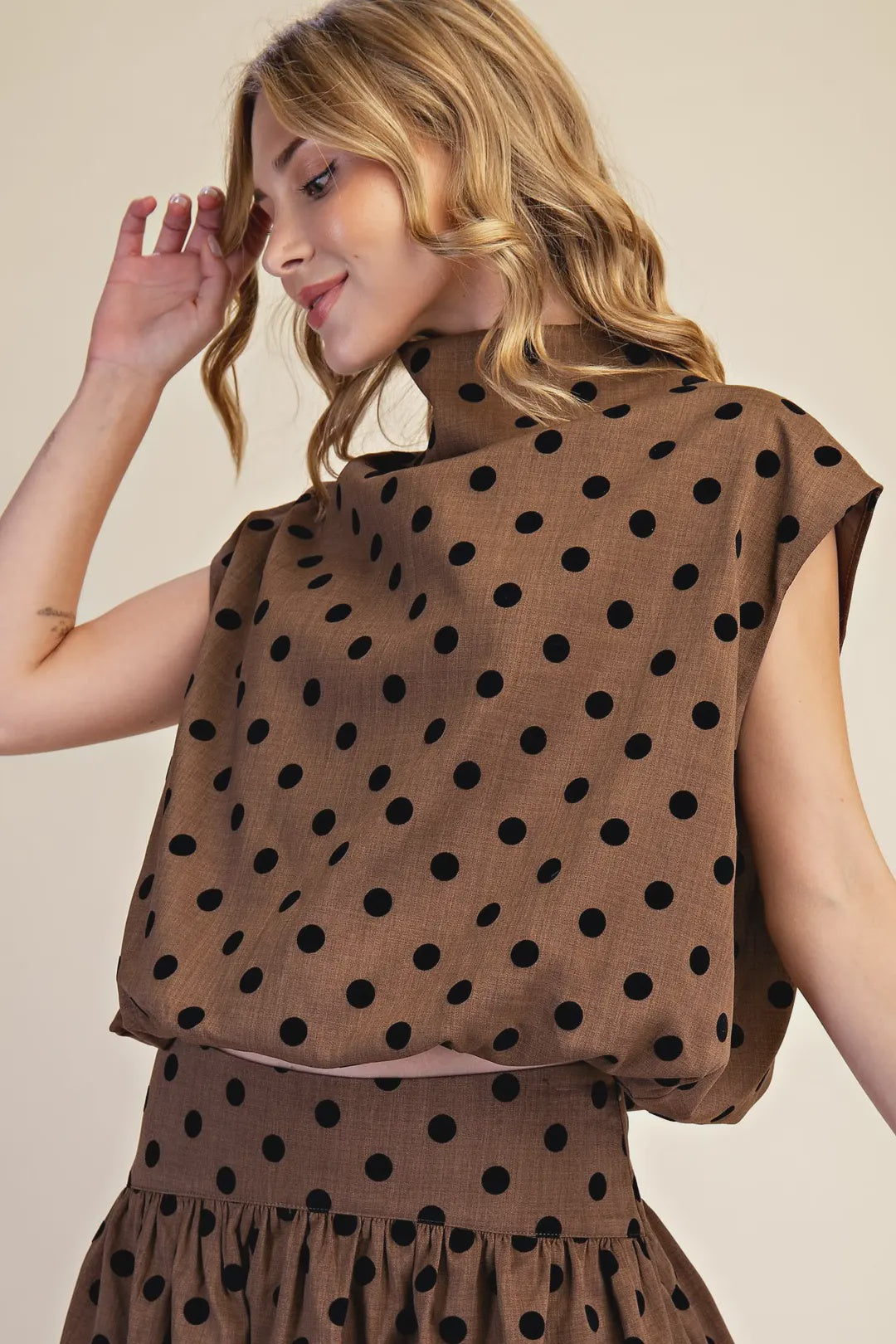 Take It As It Is Mocha Polka Dot Top