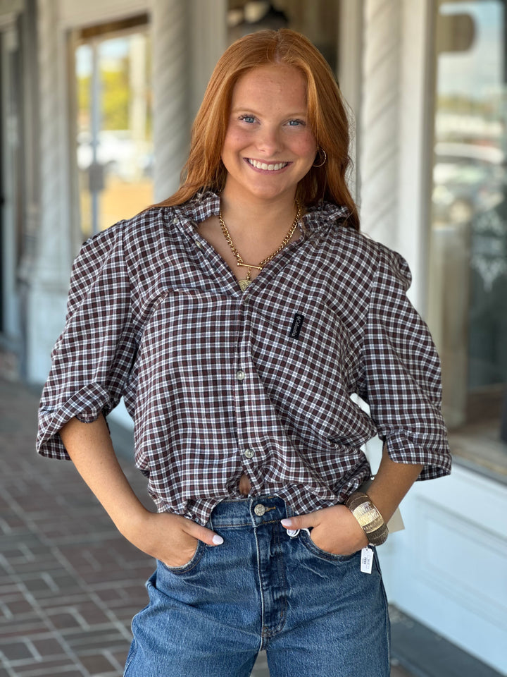 Bontina Top in Red/ Black Plaid