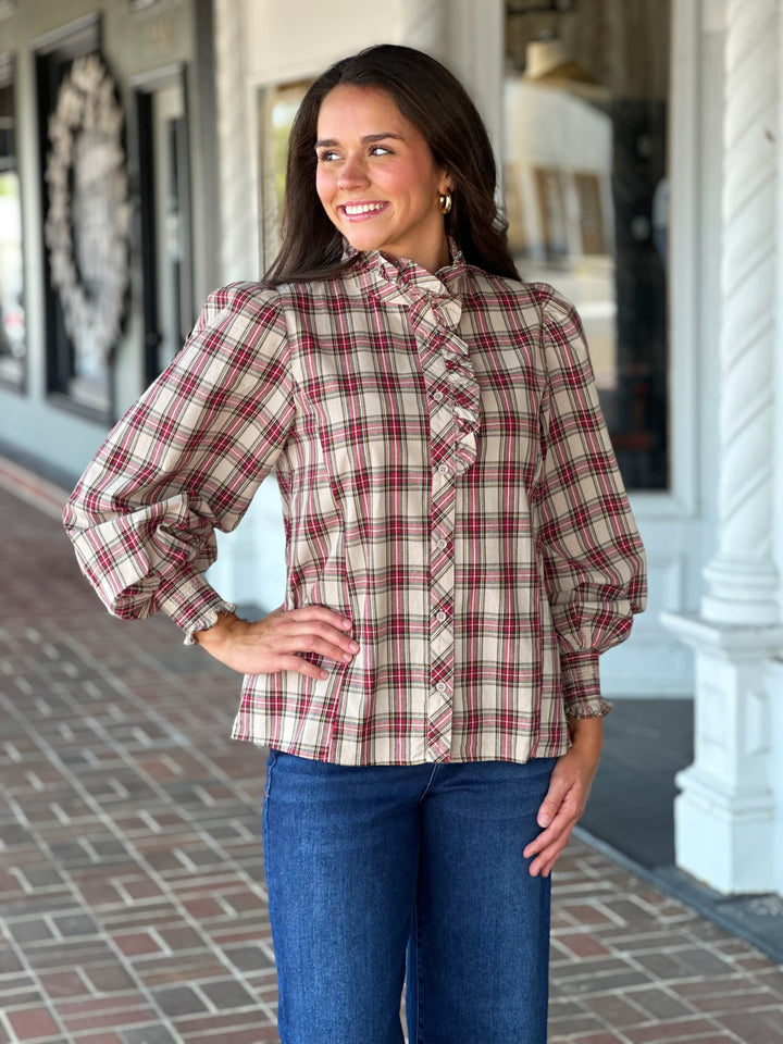 From The Start Plaid Taupe Top