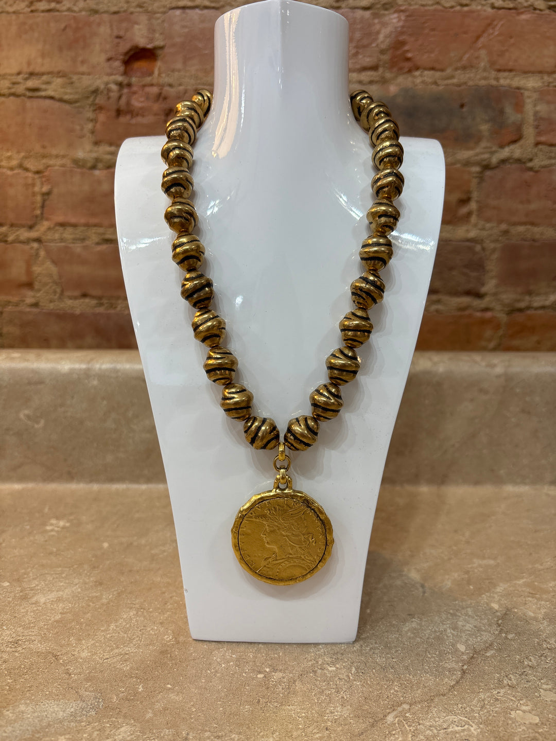 Yochi Stripe Bead Coin Necklace