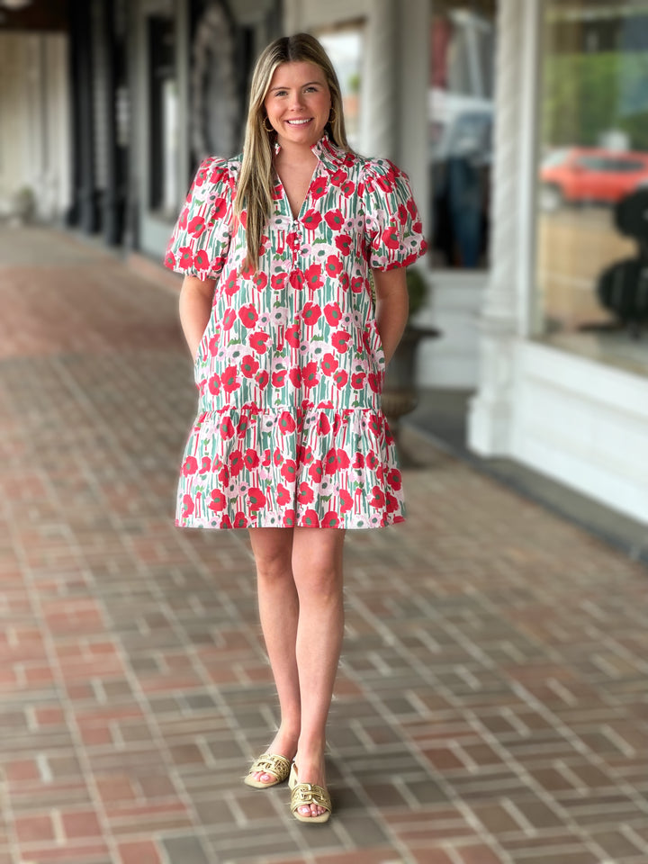 Floral Print Mini Dress in Red