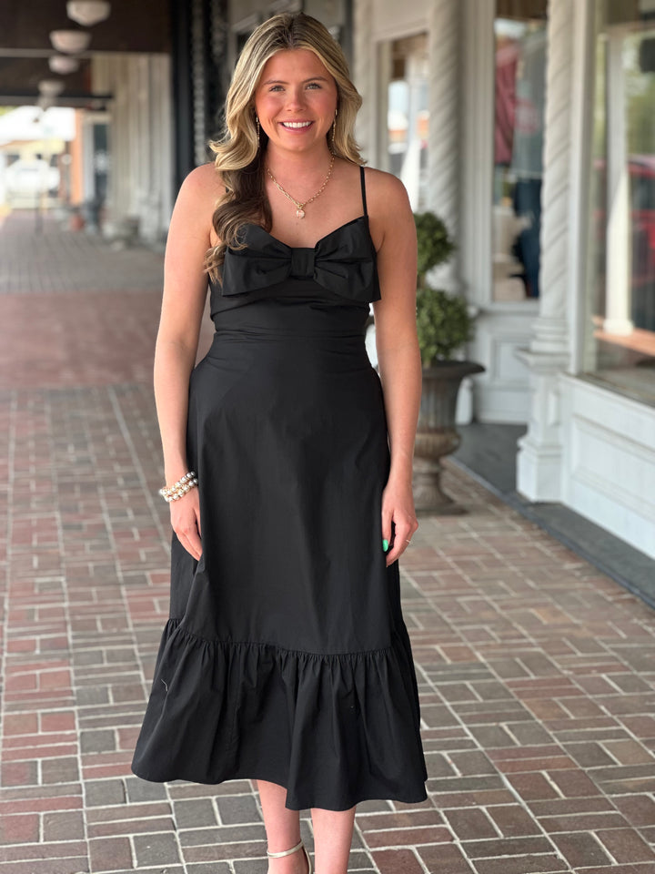 Bow Black Midi Dress