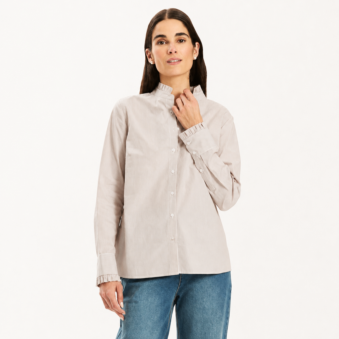 Tyler Boe Peggy Ruffle Shirt in Bison Brown