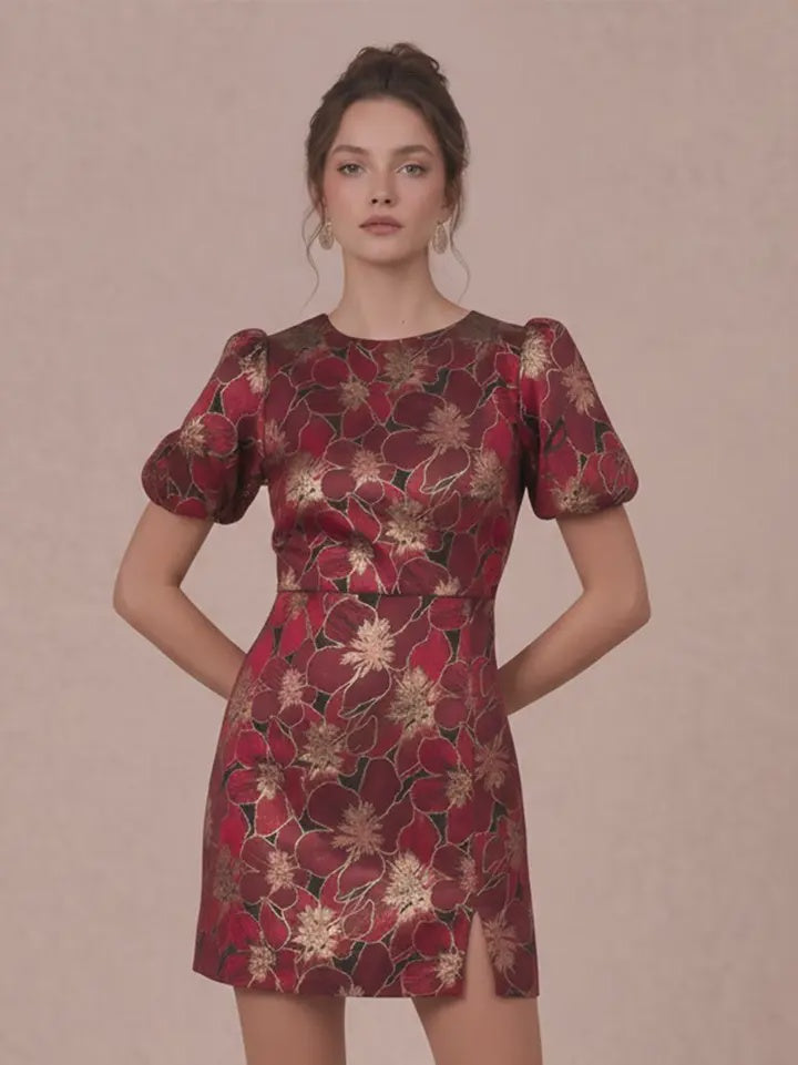 Shine Bright Floral Burgundy Mini Dress