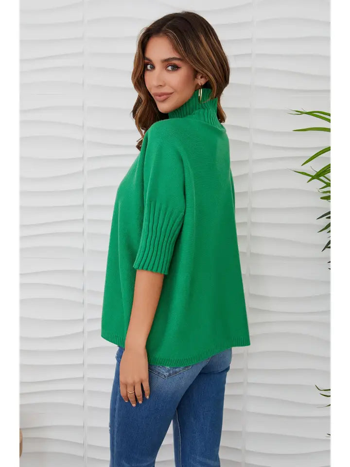 Green Rib Contrast Short Sleeve Knit Top