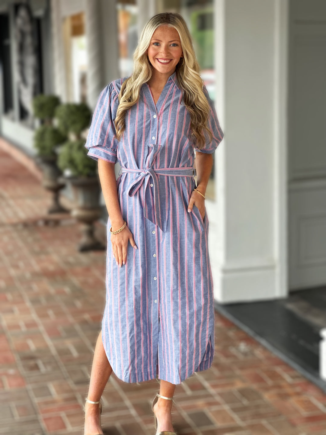 Stripe Blue Midi Dress