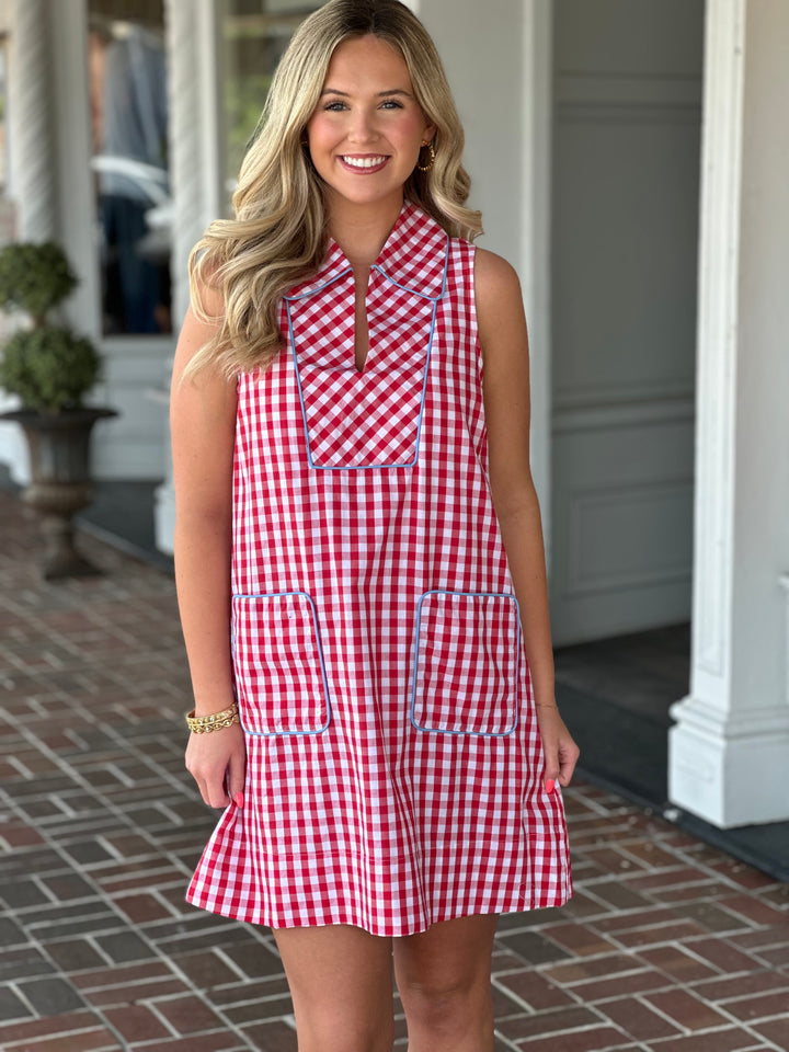 Red Check Print Sleeveless Mini Dress