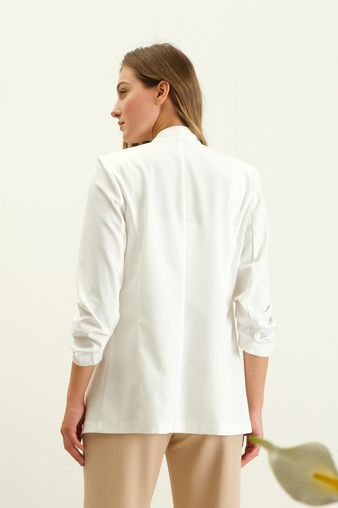 Collarless White Blazer