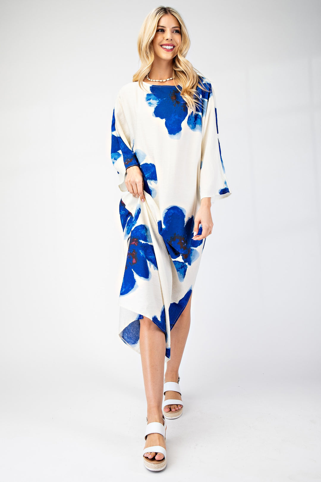 Pull Over Boat Neck Maxi Dress in Blue