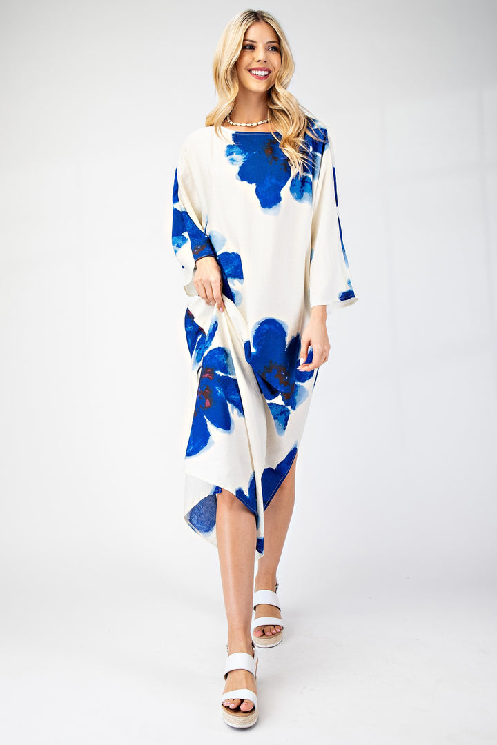 Pull Over Boat Neck Maxi Dress in Blue