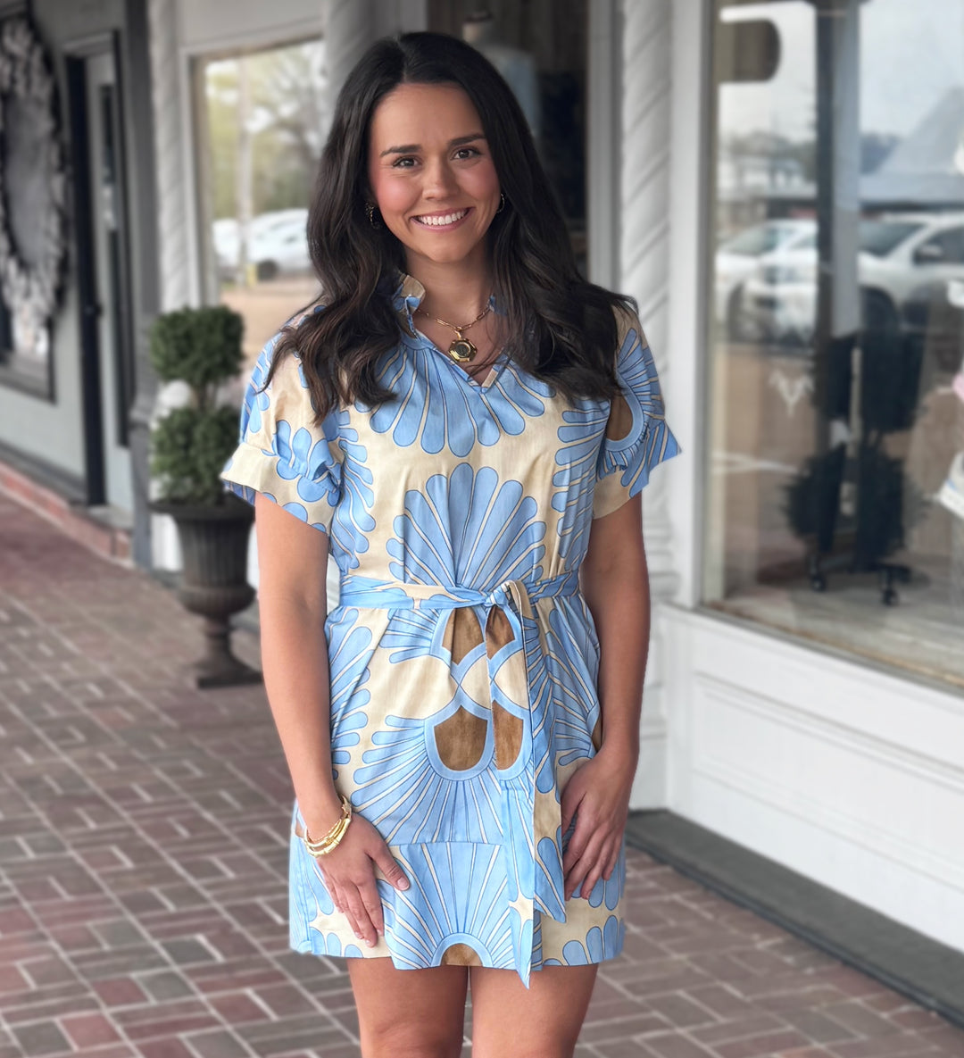 Sofia Tabitha Mini Shift Dress in Baby Blue Frond