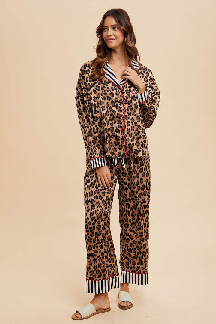 Leopard Satin Pajama Pant Set