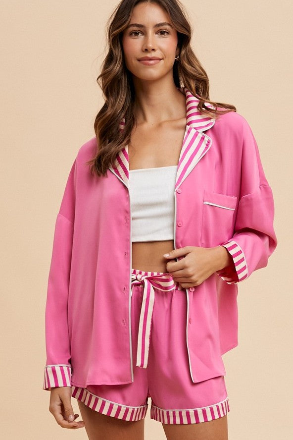 Perfectly Pink Satin Shorts Pajama Set