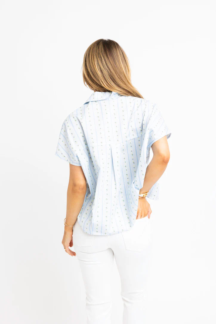 Blue Stripe Collar Button Top