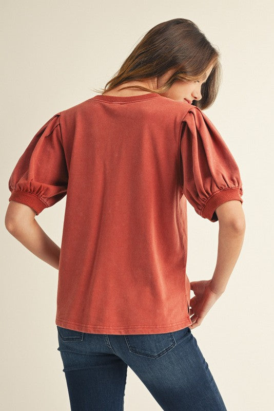 Toffee Cotton Solid V-neck Top