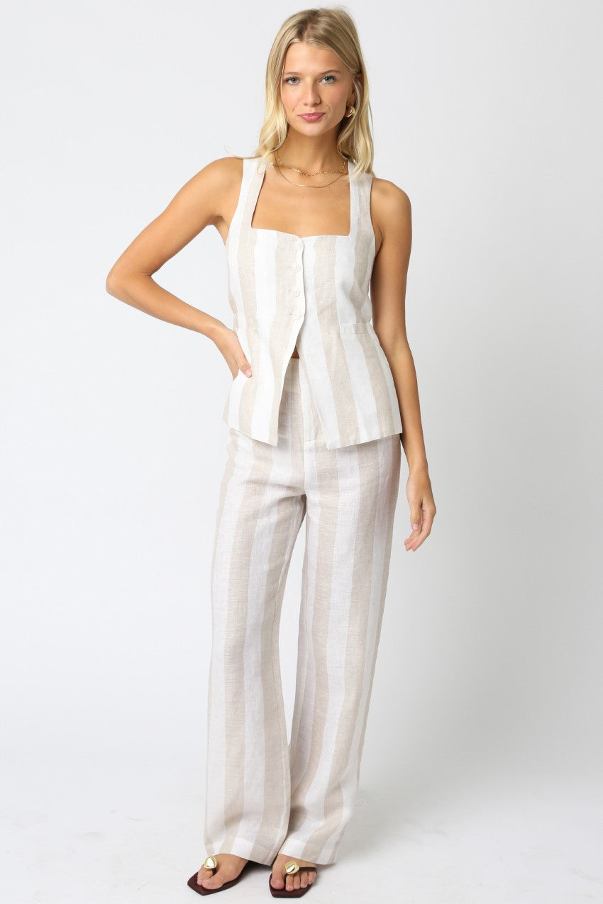 White Khaki Stripe Linen Pant