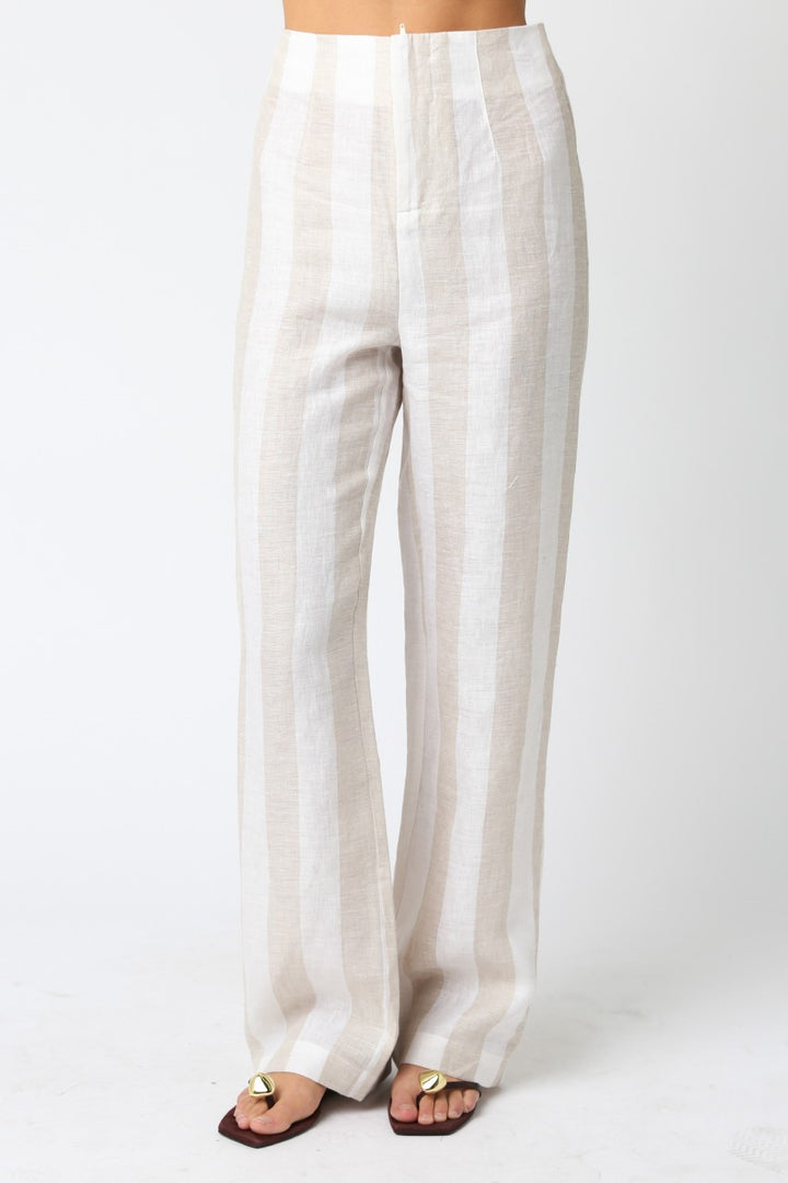 White Khaki Stripe Linen Pant
