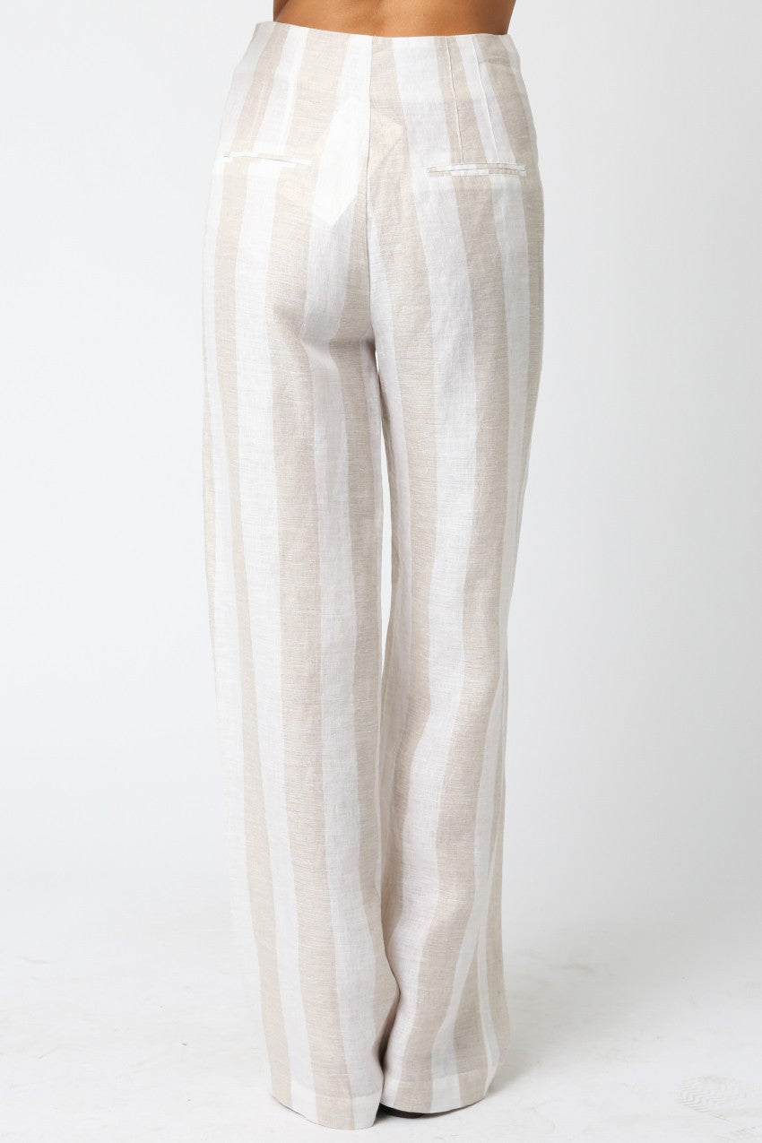 White Khaki Stripe Linen Pant