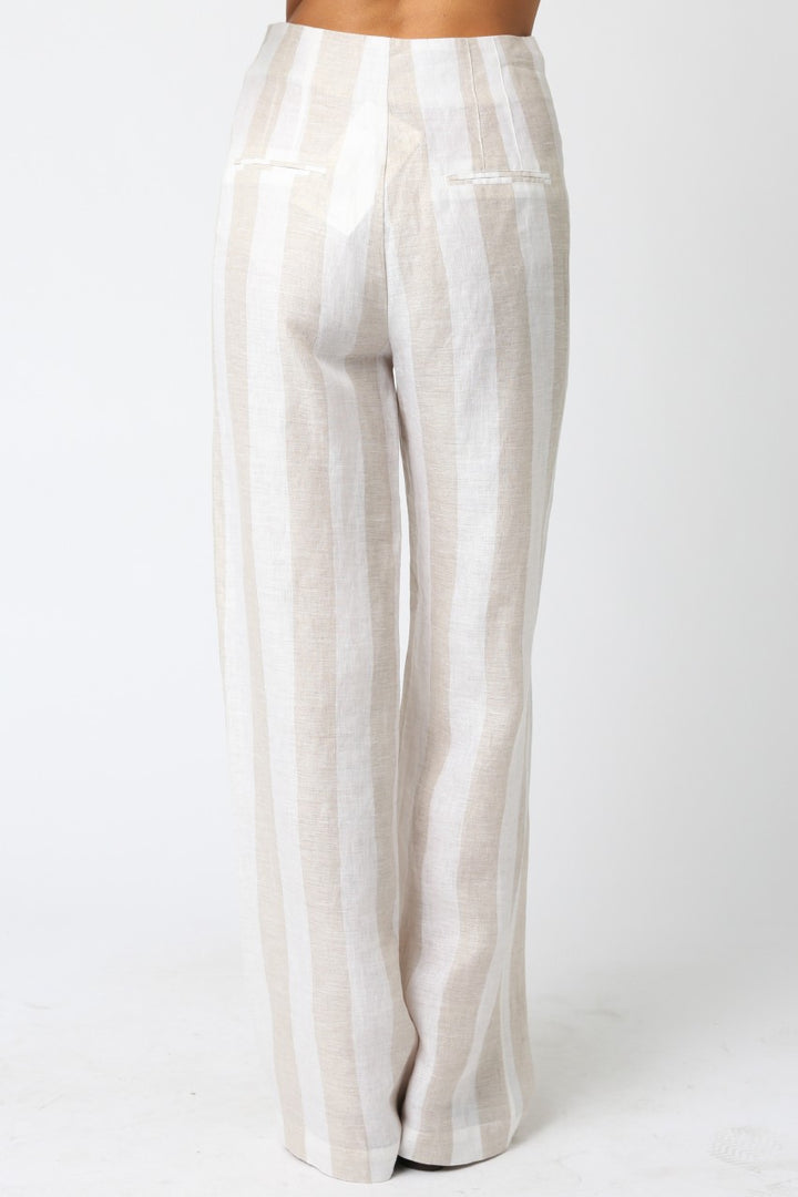 White Khaki Stripe Linen Pant