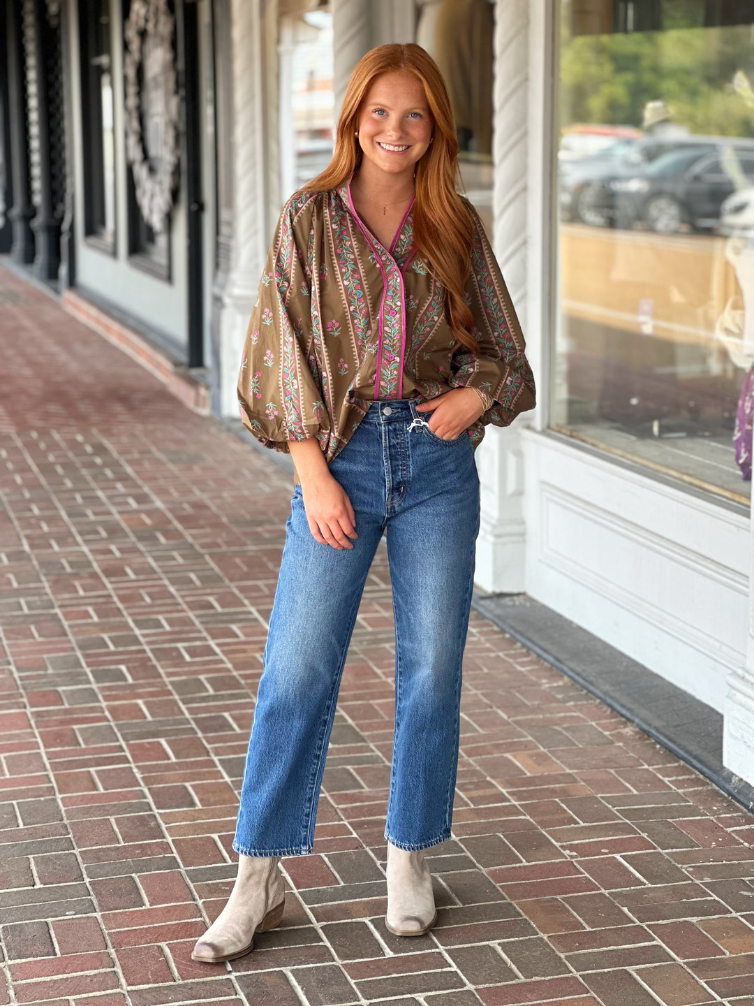 Mix Floral Boho Blouse in Brown