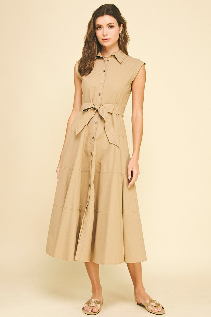Khaki Button Down Maxi Dress