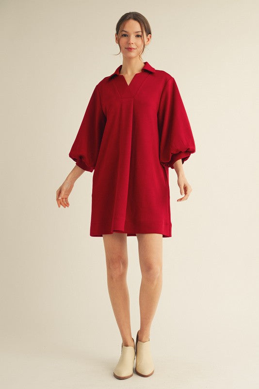 Front Pleated Comfy Dress in Wine